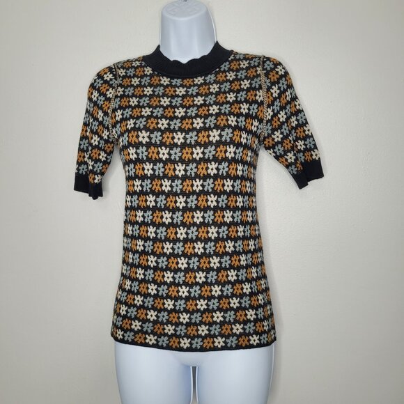 Gimmicks 70s retro vibes half sleeve flower print knit open back sweater xsmall - Picture 1 of 6